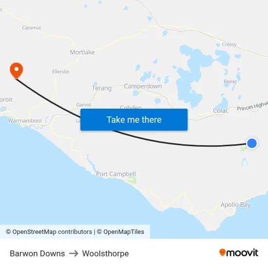 Barwon Downs to Woolsthorpe map