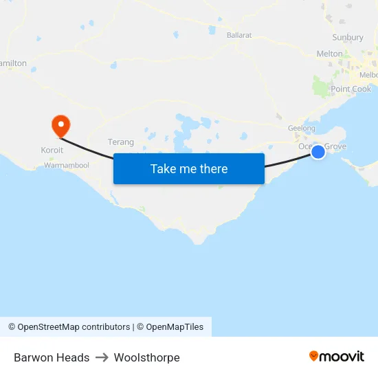 Barwon Heads to Woolsthorpe map