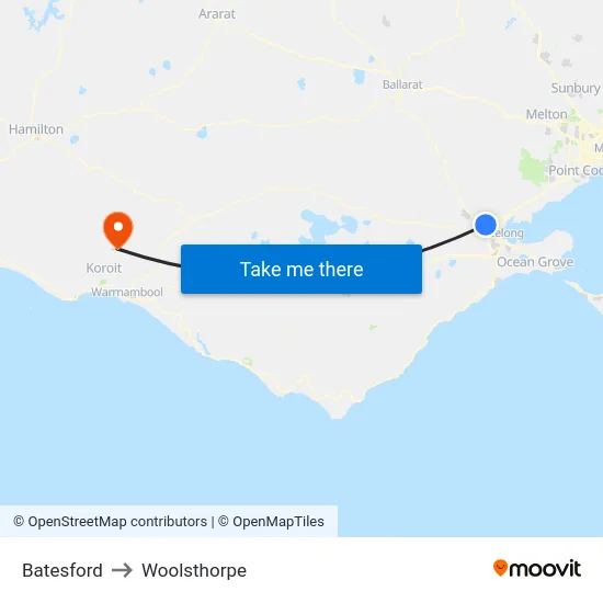 Batesford to Woolsthorpe map