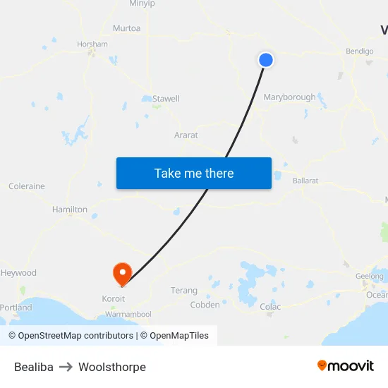 Bealiba to Woolsthorpe map