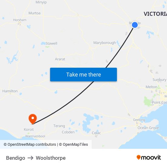 Bendigo to Woolsthorpe map