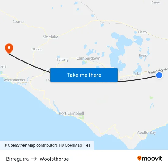 Birregurra to Woolsthorpe map