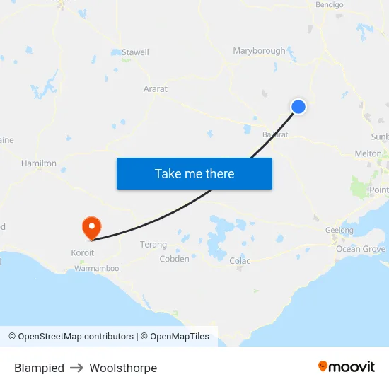 Blampied to Woolsthorpe map