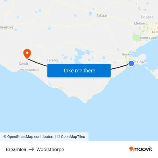 Breamlea to Woolsthorpe map
