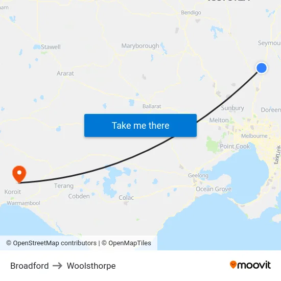 Broadford to Woolsthorpe map