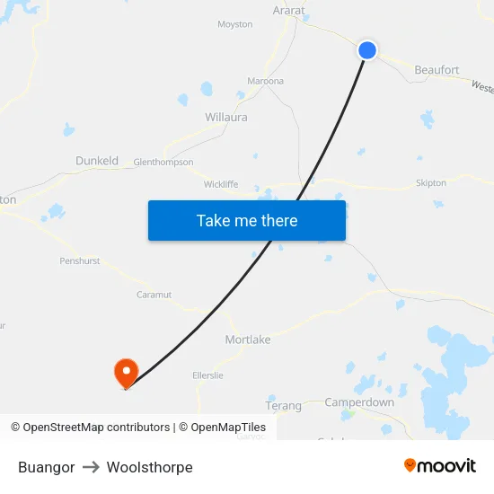 Buangor to Woolsthorpe map
