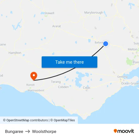 Bungaree to Woolsthorpe map
