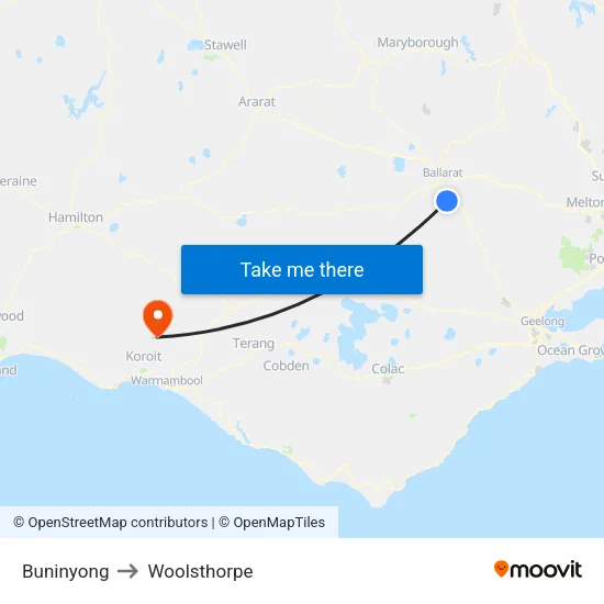 Buninyong to Woolsthorpe map