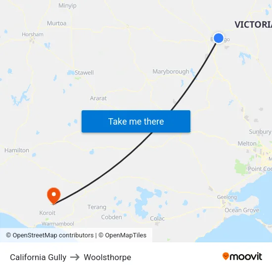 California Gully to Woolsthorpe map