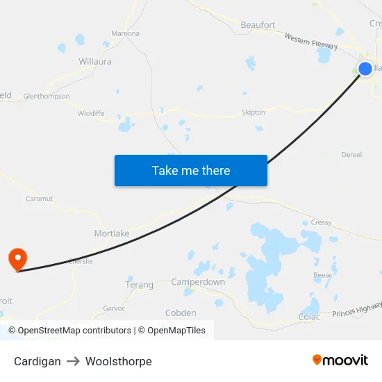 Cardigan to Woolsthorpe map