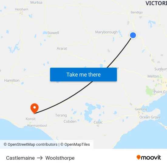 Castlemaine to Woolsthorpe map
