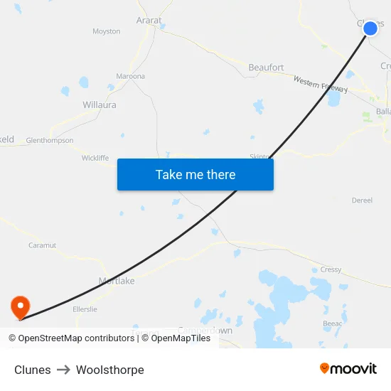 Clunes to Woolsthorpe map