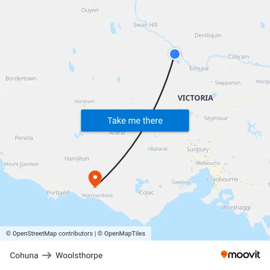 Cohuna to Woolsthorpe map