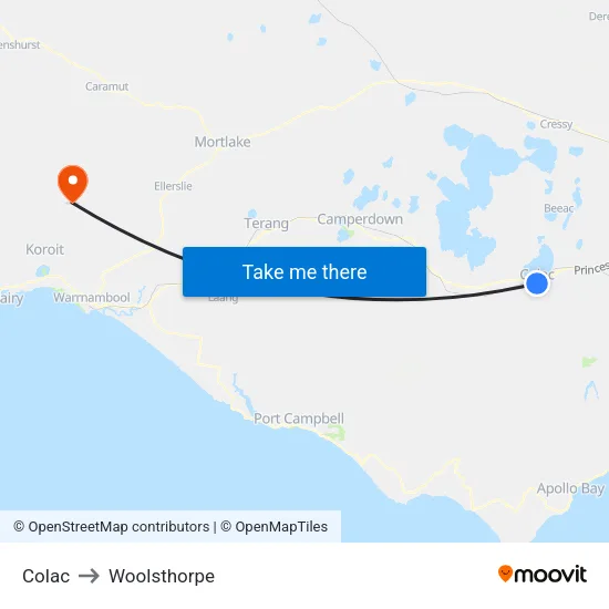 Colac to Woolsthorpe map