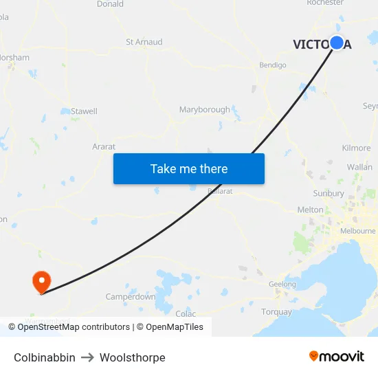 Colbinabbin to Woolsthorpe map