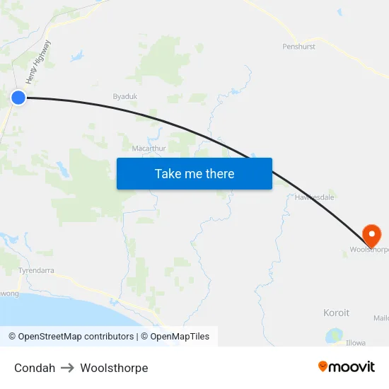 Condah to Woolsthorpe map