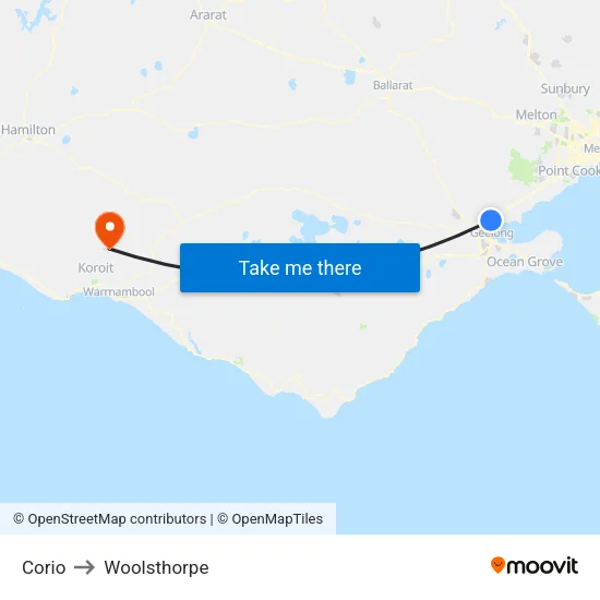 Corio to Woolsthorpe map