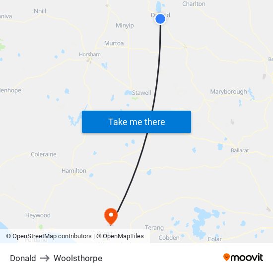 Donald to Woolsthorpe map
