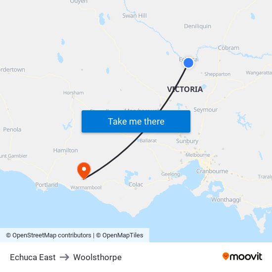 Echuca East to Woolsthorpe map