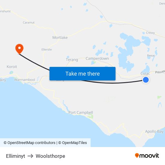 Elliminyt to Woolsthorpe map