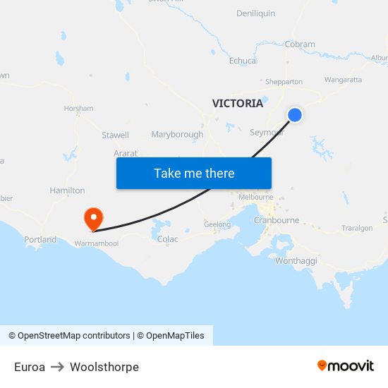 Euroa to Woolsthorpe map