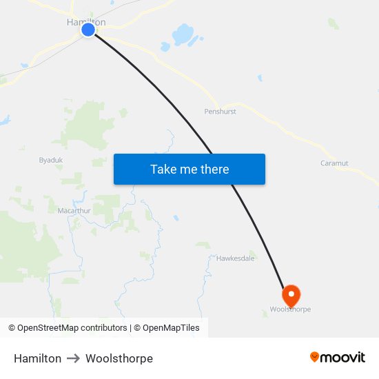 Hamilton to Woolsthorpe map