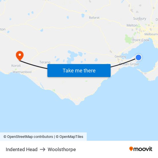 Indented Head to Woolsthorpe map