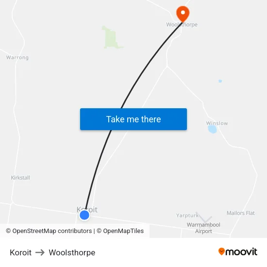 Koroit to Woolsthorpe map