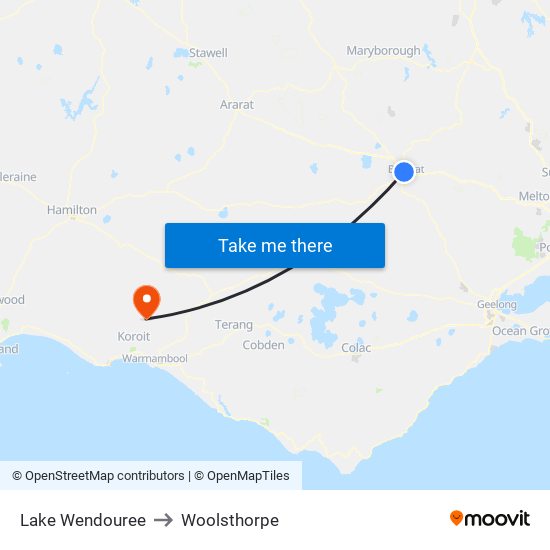 Lake Wendouree to Woolsthorpe map