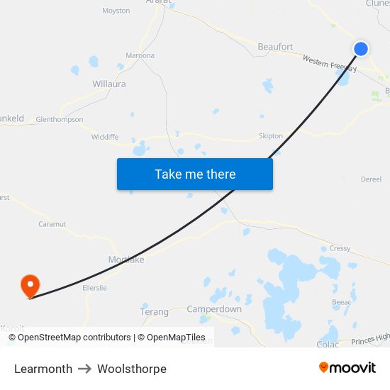 Learmonth to Woolsthorpe map