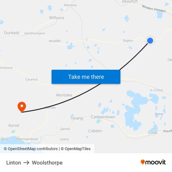 Linton to Woolsthorpe map