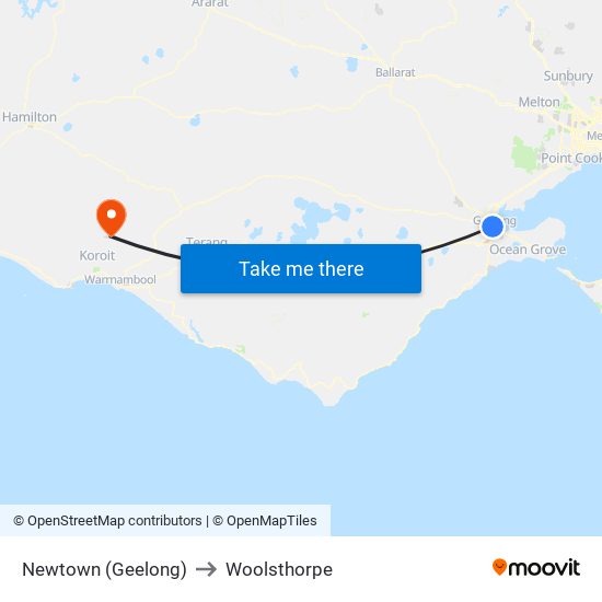 Newtown (Geelong) to Woolsthorpe map