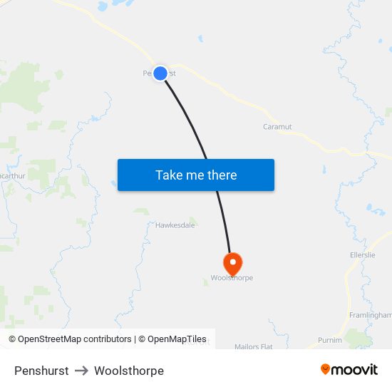 Penshurst to Woolsthorpe map