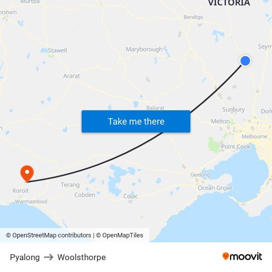 Pyalong to Woolsthorpe map