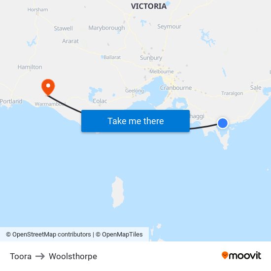 Toora to Woolsthorpe map