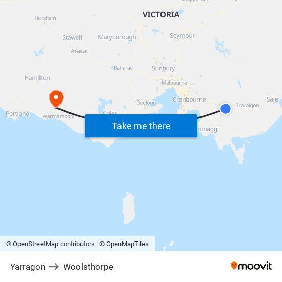 Yarragon to Woolsthorpe map