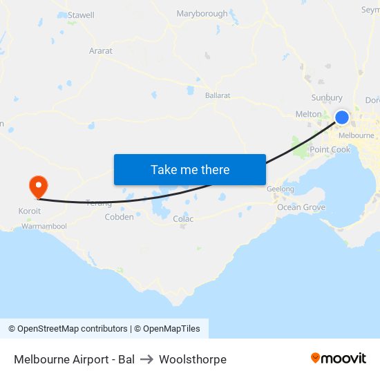 Melbourne Airport - Bal to Woolsthorpe map