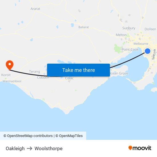 Oakleigh to Woolsthorpe map