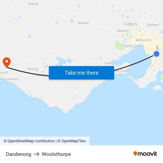 Dandenong to Woolsthorpe map