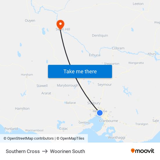 Southern Cross to Woorinen South map