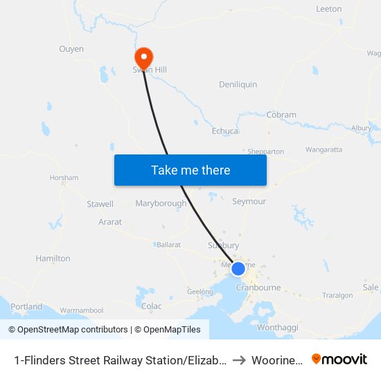 1-Flinders Street Railway Station/Elizabeth St (Melbourne City) to Woorinen South map