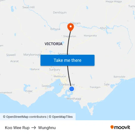 Koo Wee Rup to Wunghnu map