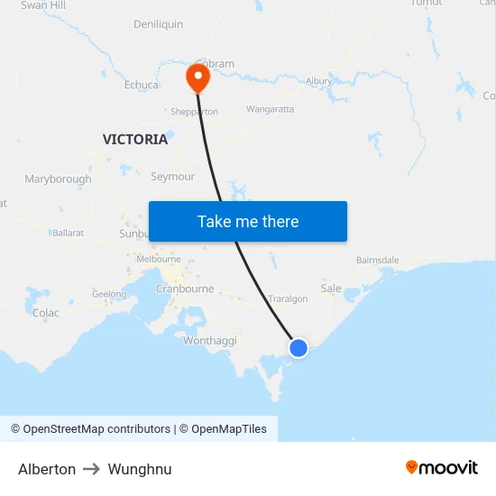 Alberton to Wunghnu map
