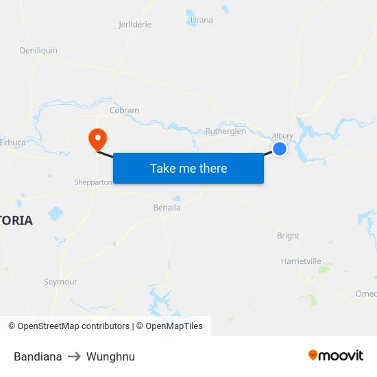 Bandiana to Wunghnu map