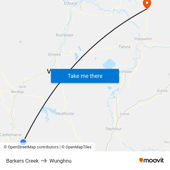 Barkers Creek to Wunghnu map