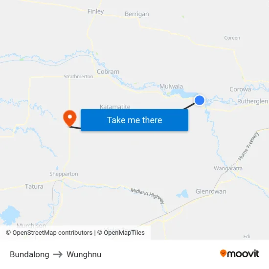 Bundalong to Wunghnu map