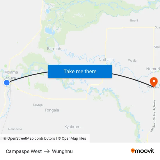 Campaspe West to Wunghnu map