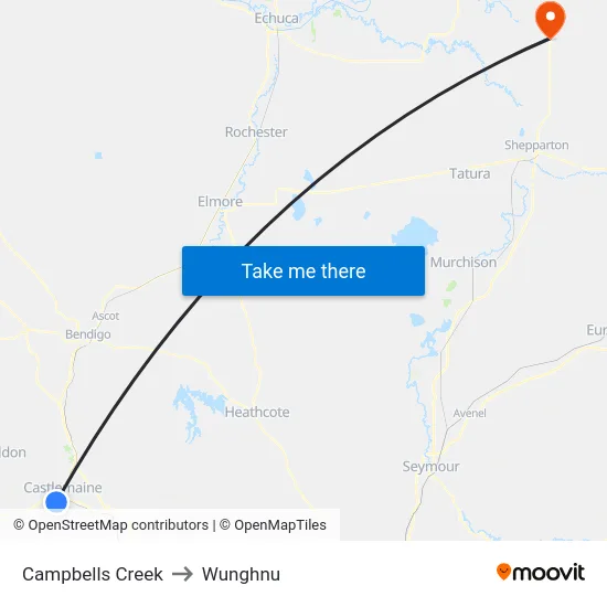 Campbells Creek to Wunghnu map