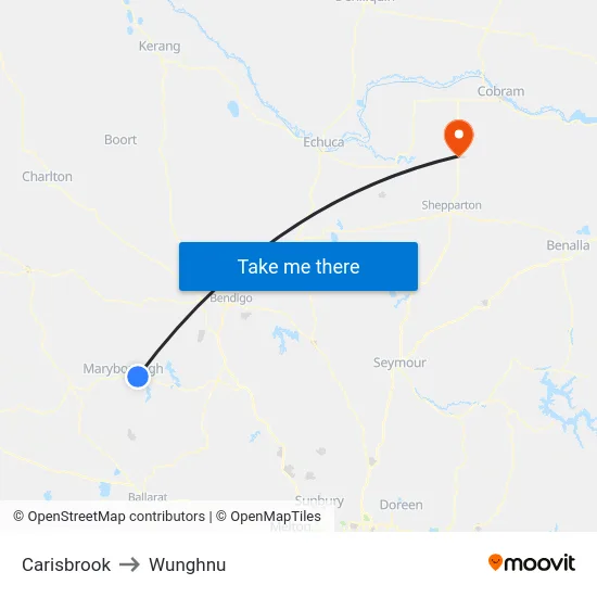 Carisbrook to Wunghnu map