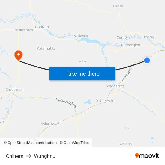 Chiltern to Wunghnu map